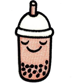 Cute Cup with Bubble Tea Pearl Milk Fresh Drink Cartoon Children Kid Patch Clothes Bag T-Shirt Jeans Biker Badge Applique Iron on/Sew On Patch