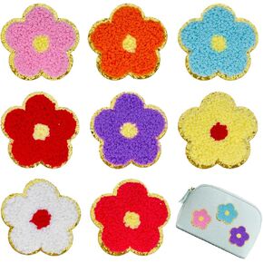 8 PCS 2.3 inch Flower Chenille Patches, Self Adhesive Patches for Clothing, Stick on Embroidered Patches for Bags,Iron on Patches for Hats, Patches for Backpacks, Patches for Jeans (Multicolour)
