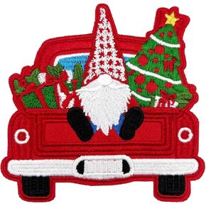 3.5" Christmas Truck and Gnome Embroidered Iron on Patch