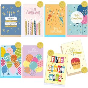 48 Pack Spanish Birthday Cards Bulk Birthday Cards with Envelopes and Stickers 4 x 6 Inch Feliz Cumpleaños Cards with Message Inside Greeting Cards for Friend, Coworker, Neighbor(Candles)