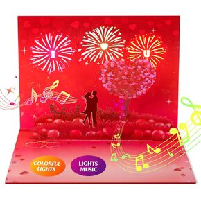 CUISH Anniversary Card, 3D Music & Light Pop Up Valentines Day Cards with I LOVE U Fireworks, Romantic Wedding Anniversary Card,Happy Anniversary Cards for Men Women Couple Wife Husband