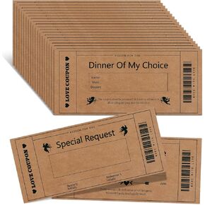 Gersoniel Romantic Vouchers Greeting Card - 20 Pcs Love Coupons for Couple Birthday, Valentine's Day, Anniversary - Kraft Paper, Black, 3.2 x 7 Inch