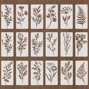 6x3 in Stencils for Painting, Reusable Flower Stencils Small Wildflower Floral Paint Stencil for Painting on Wood Card Making Flower Templates on Wood Furniture Wall Rocks Canvas Fabric Glass, 18PCS