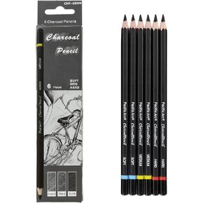 Pacific Arc Premium Charcoal Drawing Pencils for Artists - 12 pieces Soft, Medium, Hard - Professional Artist Pencils for Drawing, Sketching, Shading