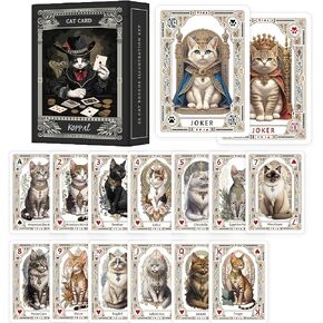 Unique Vintage Cat Dog Portraits Playing Cards, Cute Pet Themed Poker Cards, Featuring Backup Deck,Standard Index(Poker Deck 54 Cards All Different), for Family Game Night