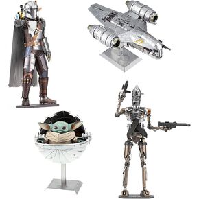 مجموعة نماذج معدنية ثلاثية الأبعاد من Metal Earth Fascinations Premium Series Star Wars Mandalorian مجموعة من 4 - The Mandalorian - The Child - IG-11 - Razor Crest