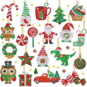 20 Pieces Christmas Diamond Art Ornaments Christmas Diamond Painting Keychains Making Kit Diamond Art Christmas Ornaments Resin DIY for Christmas Pendant Decorative(Cute Style)