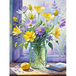 igoodom Flower Diamond Painting Art Kit for Adults - Vases Diamond Art Painting for Beginners, 5D Full Drill Round Diamond Painting Gem Art for Home Wall Decor Gift 12x16inch