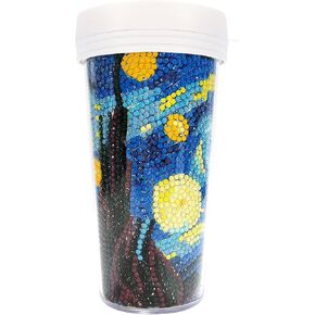 pigpigboss Diamond Painting Plastic Tumbler 16oz Diamond Painting Plastic Cup Van Gogh Starry Night Diamond Painting Tumbler for Ice Coffee Water Diamond Painting Dots Art Cup for Beginner Adult