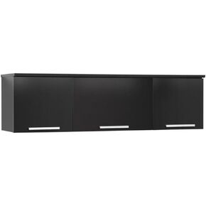 Prepac Coal Harbor Floating Cabinet, Wall Mounted Hutch with 3 Doors, Self Closing Hinges for Office, Living Room, and Bedroom Ideal for Storage and Organization, 12.5"D x 47.25"W x 13"H, Black