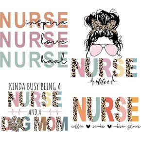 Nurse Life Theme Iron-On Heat Transfer Decals, 4/9/12PCS, DIY Vinyl Stickers for T-Shirts, Masks, Jeans & Backpacks (NRS-06)