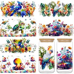 Uv Dtf Cup Wraps for 16 Oz-6 Sheets Animal Uv Dtf Cup Wrap,Uvdtf Cup Wraps for Glass Cup,Alpaca Antelope Penguin Stickers for 16oz Libbey Glass Cups Furniture Craft Wood DIY Crafts