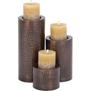 CosmoLiving by Cosmopolitan Metal Handmade Pillar Candle Holder, Set of 3 11", 7", 4"H, Silver