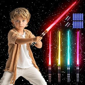 SANCO Light Up Sabers for Kids - 4 Packs Bright Sword, 7 Colors LED Retractable Light Up Swords with FX Sound, Glow in The Dark Toys Christmas Favors Birthday Gifts for Boys & Girls