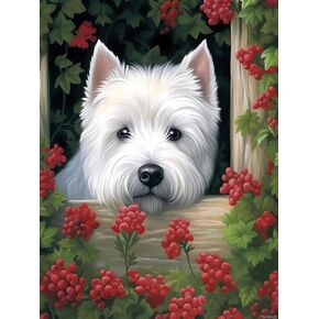 PUAGEMTI White Westie Dog Diamond Painting Kits 5D Animal Painting Art Full Gems Cross Stitch Kit Crafts for Adults DIY Wall Decor Holiday Gifts 12x16 inch