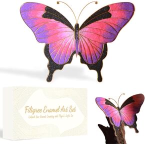 Filigree Enamel Art Painting Adult Craft Kits, DIY Art Projects Crafts Kits, Adult Painting Crafts Projects Kits for Seniors Teens Women, 3D Pink Butterfly Craftwork Decor Gift DIY Crafts Supplies