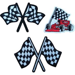 3 pcs Formula One Flag Embroidered Iron On Patches F1 Punk Biker Vest Clothing Fabric Badge, Black/White/Red, S_Logo_055