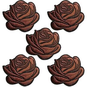 5 Pcs Brown Rose Embroidered Patch Applique Iron/Sew on Patches for Clothing Jackets T-Shirt Backpacks.…