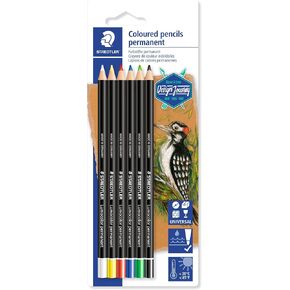 Staedtler Permanent Colored Pencils, Pre-Sharpened, Perfect for Light and Dark Paper, Set of 6, 10820BK6-C, Multicoloured (10820BK6-CST)