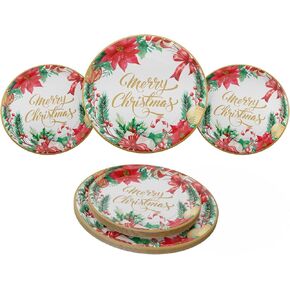 Christmas Party Dinner and Dessert Plates (32 Pieces for 16 Guests) - Christmas Party Supplies. Christmas Party Decorations, Merry Christmas Party Decor, Holiday Plates Set, Christmas Party Set