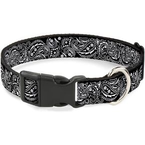 Buckle-Down PC-W30679-M Floral Paisley 2 Black/White Plastic Clip Collar, Medium/11-17"