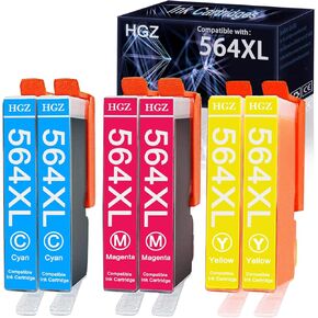 HGZ 564XL Compatible Ink Cartridges Replaccement for HP 564XL 564 XL Used for Photosmart 6525 6520 7520 5520 7510 5510 7525 DeskJet 3520 3522 OfficeJet 4620 (2 Cyan, 2 Magenta, 2 Yellow, 6-Pack)