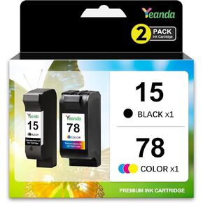 15 78 Ink Cartridge Combo Pack Replacement for HP Ink 15 Black 78 Color Cartridge High-Yield C6615DN C6578AN C6578DN for HP Deskjet 812c PSC 750 Officejet V40 G85 Ink(2 Pack)