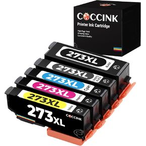 COCCINK 273XL Ink Cartridges for Epson 273 XL T273 for XP-520 XP-620 XP-610 XP-600 XP-800 XP-810 XP-820 Printer for Epson 273 Ink cartridges Combo Pack (Black Cyan Magenta Yellow Photo Black, 5 Pack)