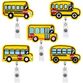 Whaline 5Pcs School Bus Retractable Badge Reels Holders with Alligator Clips Felt Yellow Back to School Bus ID Badge Reels Name Tags for Students Teacher Office School Hospital Nurses Doctors Favor in Saudi Arabia