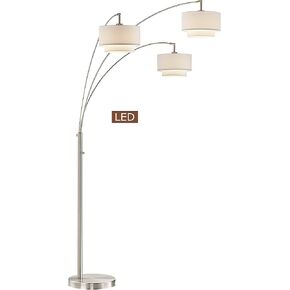 Artiva USA Lumiere III 80" Double Shade LED Arched Floor lamp with Dimmer, Satin Nickel