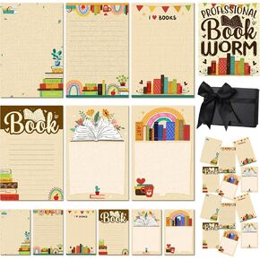 12 Pcs Book Club Sticky Note Set Book Lover Gifts Sticky Note Cute Pads Bookworm Task Trackers with Box Greeting Card Reading Accessories for Reader Bookish Librarian Teacher