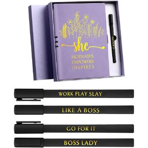 4 Pcs Boss Gifts for Women Christmas Boss Female Gifts Leather Journal 4 in 1 Motivational Ballpoint Pen Gift Bag and Box Appreciation Gifts for Manager Boss Women(Purple)