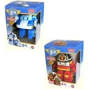 Robocar Poli 2 Pack Poli + Roy Transforming Robot Toys, 4" Transformable Action Figure Car Toy, Rescue Team Emergency Vehicle Playset, Holiday Birthday Rescue Car Toys Gift for Boys Girls Age 1-5