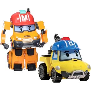 Robocar Poli 2 Pack Poli + Roy Transforming Robot Toys, 4" Transformable Action Figure Car Toy, Rescue Team Emergency Vehicle Playset, Holiday Birthday Rescue Car Toys Gift for Boys Girls Age 1-5