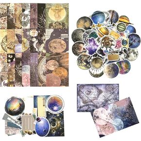 100Pcs Scrapbook Craft Paper Kit for Scrapbook Journaling Supplies,Scrapbook Space Stickers Aesthetic for Scrapbooking Supplies,Bullet Junk Journal Stickers Supplies with Decoupage Paper，Space