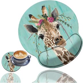 Gaming Mouse Pad and Coaster, Ergonomic Mouse Pad, with Wrist Rest Gel, Comfortable and Durable Smooth Surface and Non-Slip PU Base, Suitable for Office and Home (Giraffe)