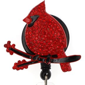 Fashion Rhinestone Women Gold Tone Animal Badge Reel Red Crystal Northern Cardinal Bird Badge Reel Christmas Bird Badge Reel