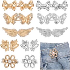 10 Sets Pant Waist Tightener, Adjustable Waist Buckles Detachable Button Pins No Sew and No Tools Jeans Buttons for Loose Jeans Pants Skirts Sleeves