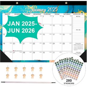 2025 Calendar 18 Months Desk / Wall Calendar Jan 2025- Jun 2026, 17" x12" Large Monthly Desktop Calendar Desk Pad Planner with Stickers, Ruled Blocks, To-do List & Notes, Thick Paper, Julian Dates, Twin-Wire Bound, Ideal for Home Office School