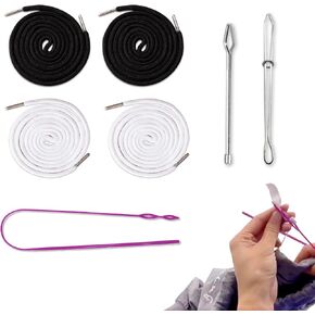 4PCS 51Inch Drawstring Cord Drawstrings for Sweatpants Replacement with Easy Elastic Cord Threaders for Pants Shorts Hoodies Jackets Coats Drawstring String Kit with Bodkin Tool Black White