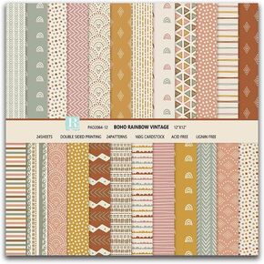 12x12 Scrapbook Paper Pads, 24 Sheets 12 Designs Double-Sided Vintage Colorful Decorative Craft Paper for Scrapbooking DIY Background Cardmaking Supplies