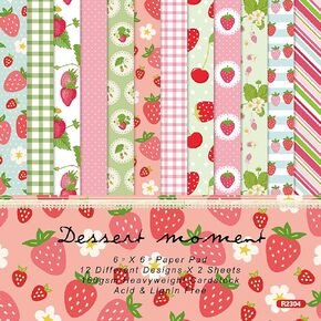 24 Sheets 6'' x 6'' Fruit Scrapbook Paper One Sided Pattern Cardstock for Photo Album Card Making Decorative Paper (Cherry)