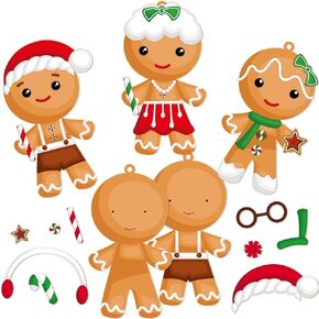 Fancy Land 12 Gingerbread Craft Kit for Kids DIY Create Your Own Foam Gingerbread Man Ornament Self-Adhesive Sticker Sheets Fun Holiday Gifts