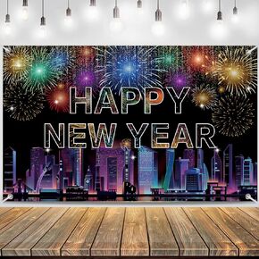 Happy New Years Decorations Banner 2025, New Years Eve Party Supplies Backdrop Colorful for Party Decorations Supplies, 72x44 Inch