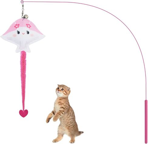 Andiker Cat Wand Toy, 35 in Long Flexible Stick with Cute Fish Shape Bell Wand Refill Cat Fishing Pole Toy Interactive Cat Toy for Indoor Cats Kittens to Pounce Chase Keep Fit (Yellow) in Kuwait