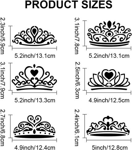 MAYJOYDIY 6 Styles Crown Stencil 11.8×11.8inch Ornate Princess Crown Stencils with Paint Brush Girls Queen Gems Tiara Crown Template for Wedding Gift Craft Furniture Fabric Wall in Saudi Arabia