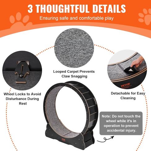 VEVOR Cat Exercise Wheel, 43.3" Large Cat Treadmill Wheel for Indoor Cats, Cat Running Wheel with Detachable Carpet & Cat Teaser for Running/Walking/Training, Suitable for Most Cats Black in Saudi Arabia