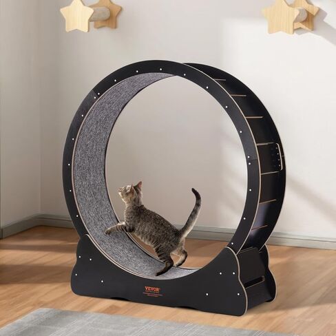 VEVOR Cat Exercise Wheel, 43.3" Large Cat Treadmill Wheel for Indoor Cats, Cat Running Wheel with Detachable Carpet & Cat Teaser for Running/Walking/Training, Suitable for Most Cats Black in Saudi Arabia