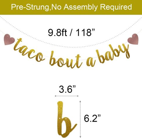 Taco Bout a Baby Banner,Pre-strung,Gold Glitter Paper Garlands Backdrops,Baby Shower/Announcement Party Decorations Supplies,Letters Gold,Betteryanzi in Saudi Arabia