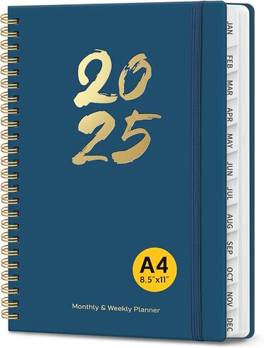 2025 Planner - Weekly and Monthly Planner Spiral Bound, Jan 2025 - Dec 2025, A4 Size (8.5" x 11"), Inner Pocket, Twin-Wire Binding，Planner with Tabs, for School Office Home Planning-Prussian Blue in Kuwait